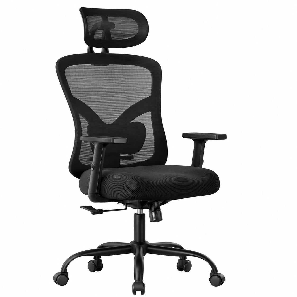 Ergonomischer Bürostuhl mit Lendenwirbelstütze, 2D-Kopfstütze & verstellbaren Armlehnen