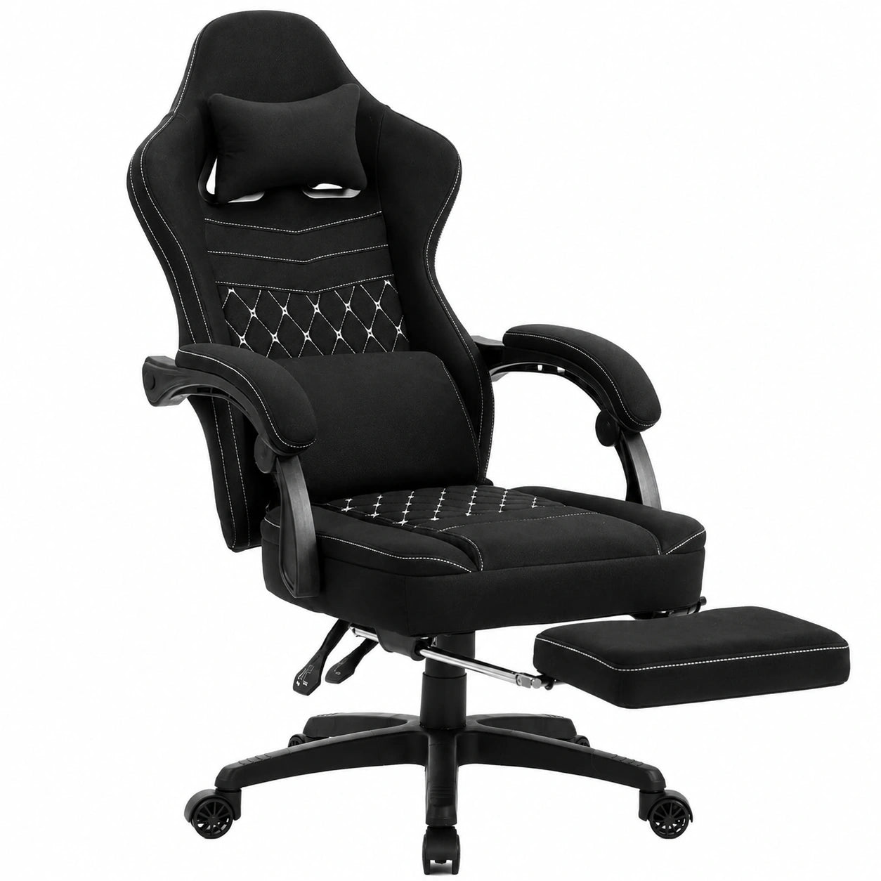 Ergonomischer Gaming-Stuhl mit Fustütze und Gelkissen, Verstellbarer Bürostuhl für Erwachsene, Schwarz