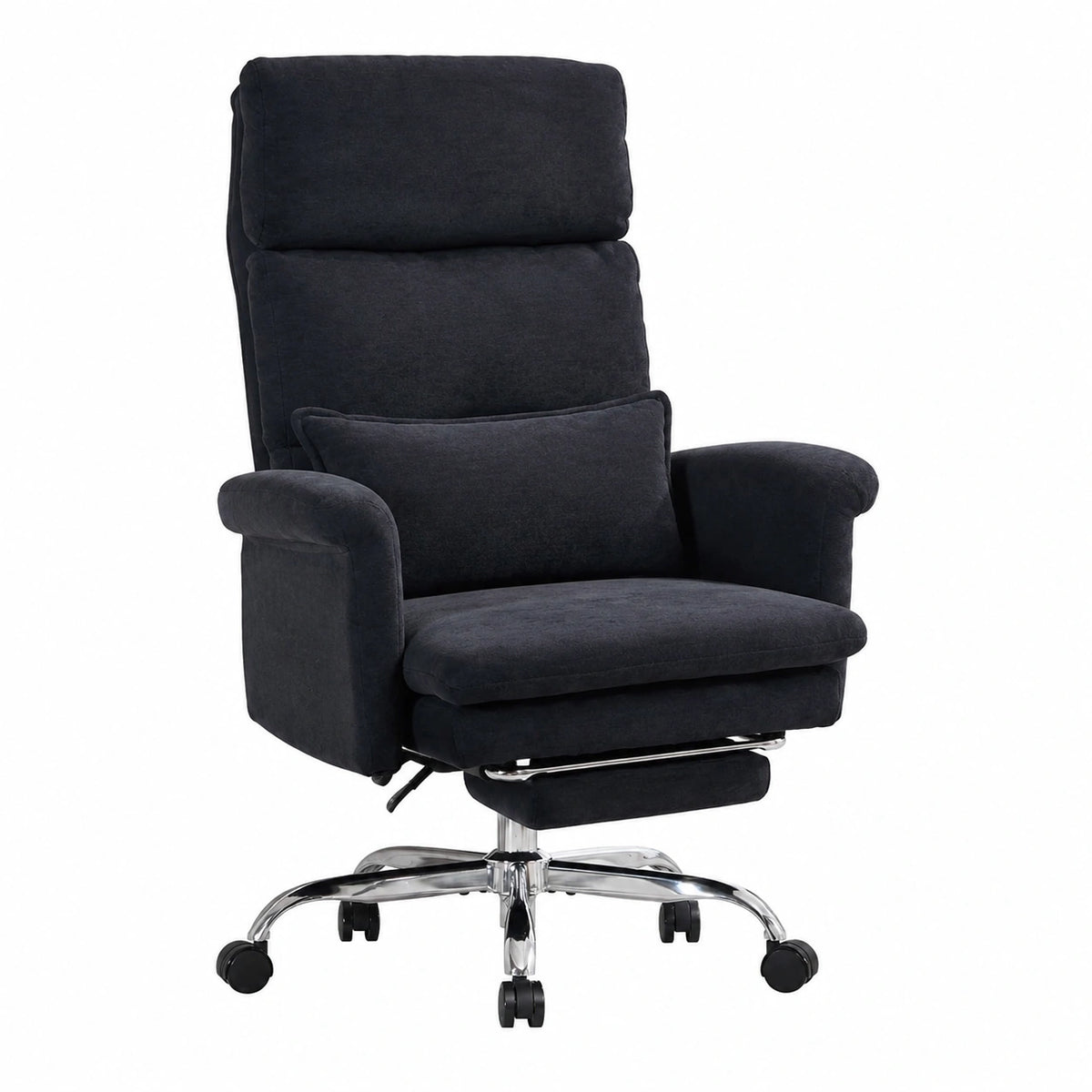 Ergonomischer Bürostuhl mit Fustütze, klappbaren Armlehnen und Kopfstütze, geeignet bis 226 kg, dicker Sitzpolsterung, für Home Office und Schreibtisch, schwarz