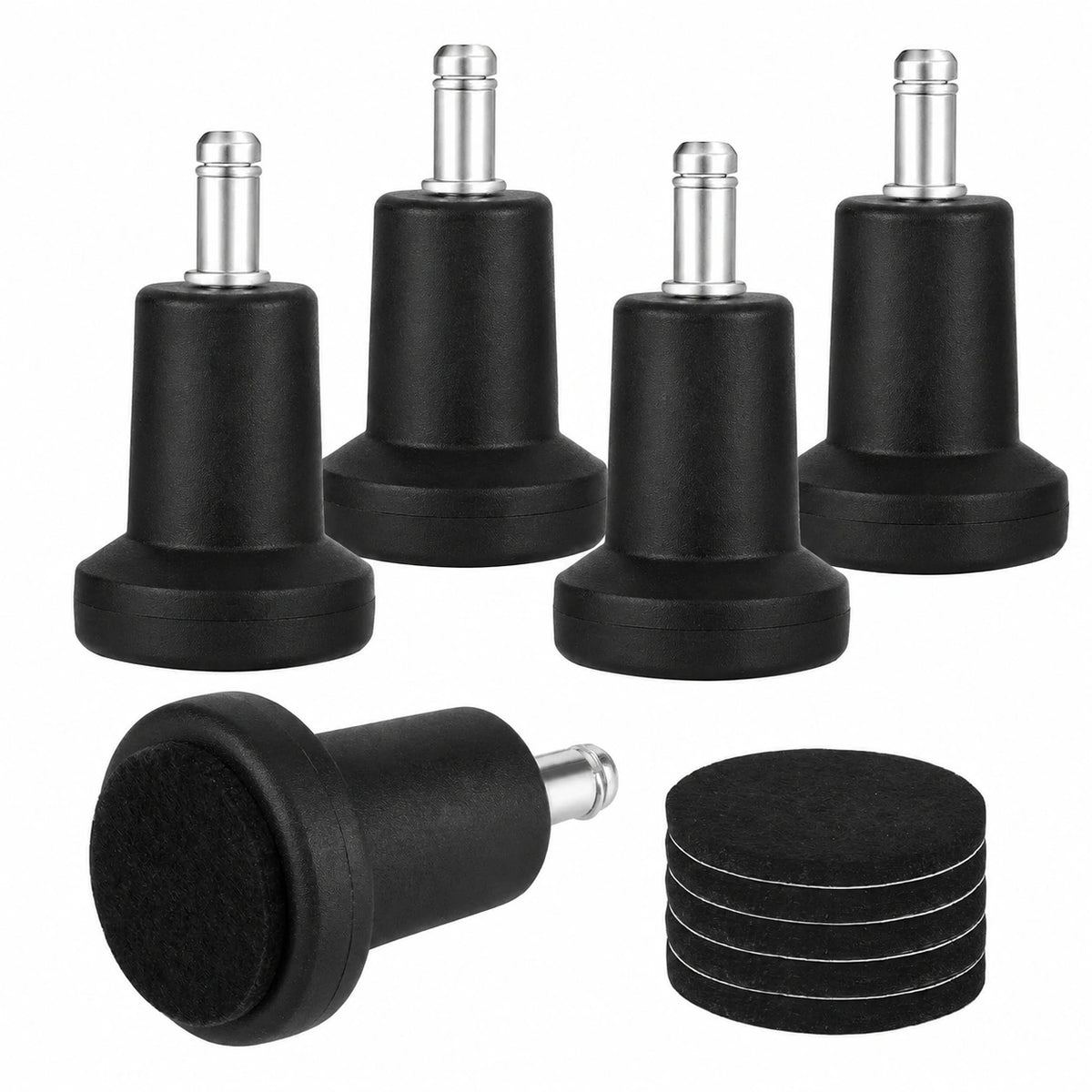 Bürostuhl Bodengleiter Set mit Filzpads - 5er Pack, Schwarz, für 11mm x 22mm Stift