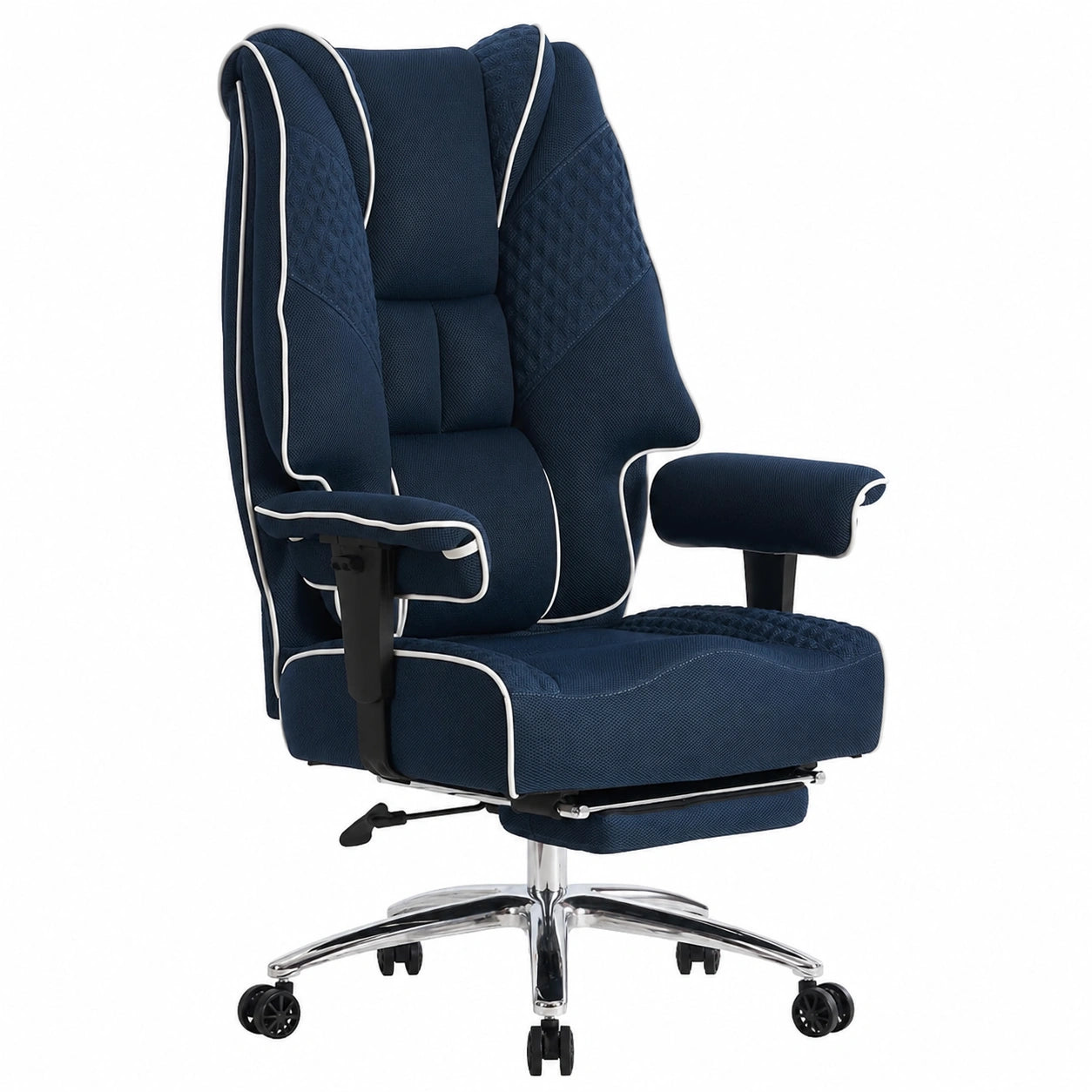 Ergonomischer Chefsessel 200kg, Bürostuhl mit Fustütze und Mesh, Hhenverstellbare Armlehnen, Taschenfederkern Hochlehner (Dunkelblau)