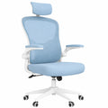 Ergonomischer Bürostuhl mit Kopfstütze, Armlehnen und Lendenstütze, Hhenverstellbarer Drehstuhl in Blau