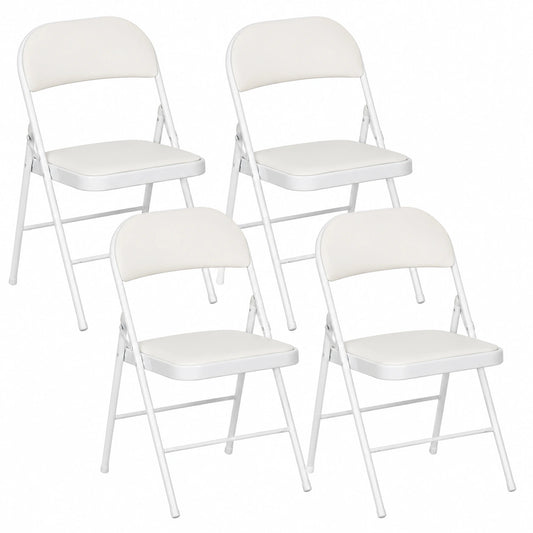 HOMCOM Set aus 4 klappbaren Stühlen mit gepolsterter Rückenlehne, Stahlrahmen, bis 120 kg belastbar, ideal für Büro, Camping und Gste, Wei
