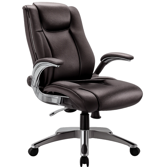 Ergonomischer COLAMY Bürostuhl mit Hoher Rückenlehne, 360¡ã Drehung und Lederoptik, Verstellbarer Neigungsmechanismus, Braun