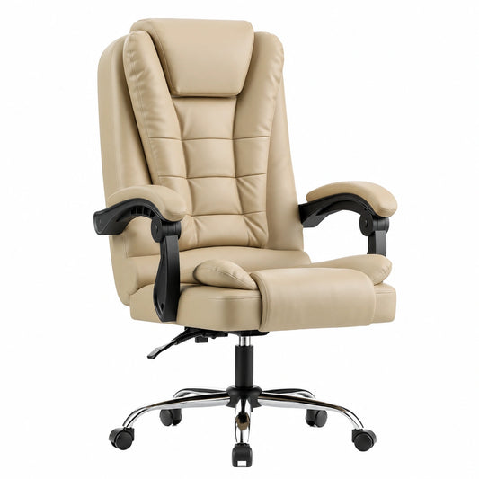 Ergonomischer Chefsessel aus PU-Leder, neigbar und hhenverstellbar, Khaki