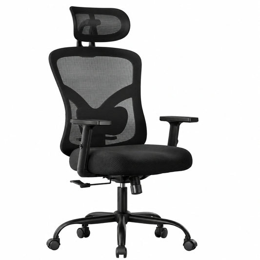 Ergonomischer Bürostuhl mit Lendenwirbelstütze, 2D-Kopfstütze & verstellbaren Armlehnen