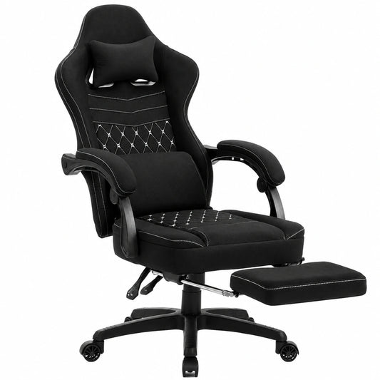 Ergonomischer Gaming-Stuhl mit Fustütze und Gelkissen, Verstellbarer Bürostuhl für Erwachsene, Schwarz