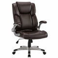Ergonomischer COLAMY Bürostuhl mit Hoher Rückenlehne und Klapparmlehnen, Verstellbarer Chefsessel aus Leder in Braun