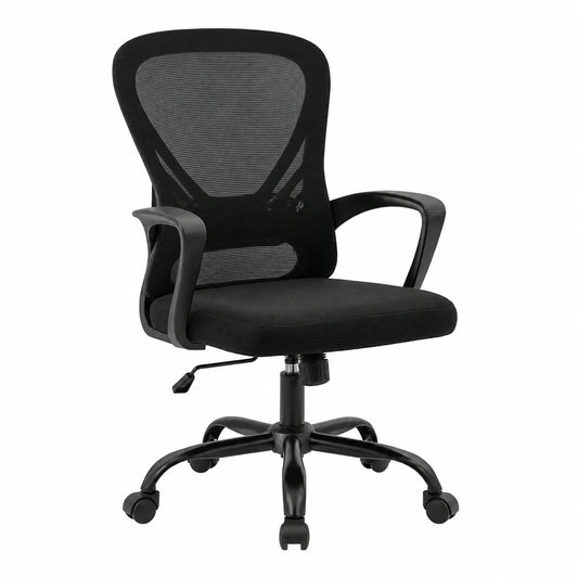 Ergonomischer Bürostuhl mit Lordosenstütze und Armlehnen, 360¡ã drehbar, hhenverstellbar, gepolstertes Sitzkissen, Netzrücken, Wippfunktion
