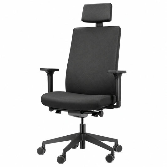 Ergonomischer Bürostuhl mit Kopfstütze, Schwarz, Umweltsiegel, Modernes Design für Homeoffice