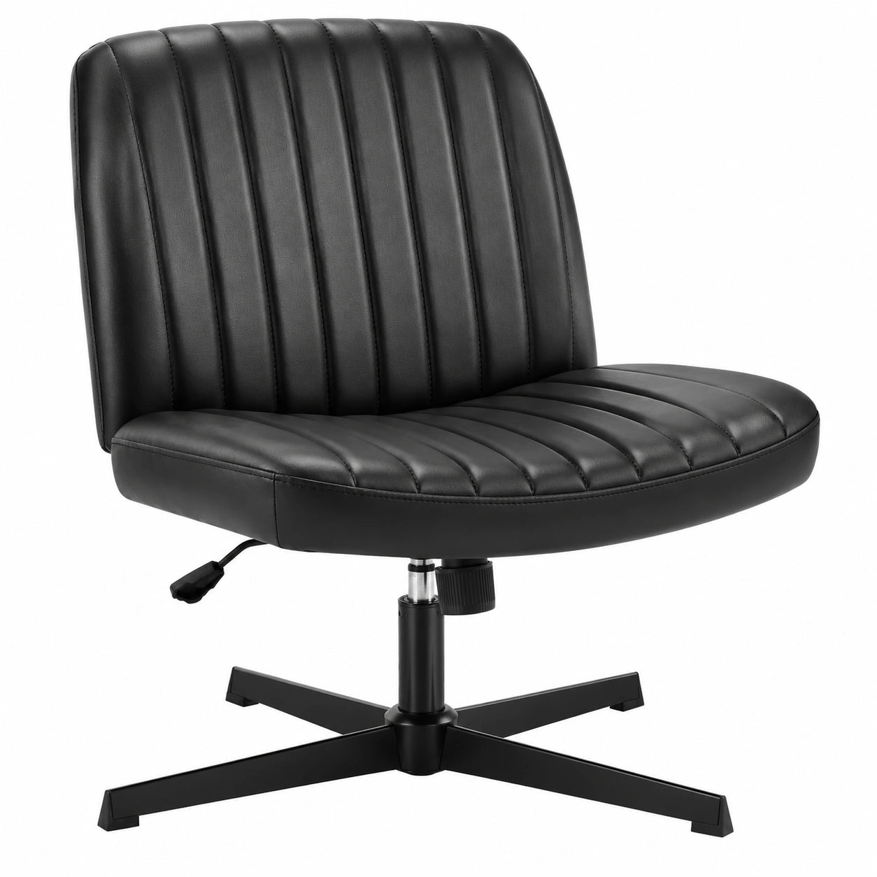 Komfortabler Drehstuhl ohne Armlehnen, Hhenverstellbarer Bürostuhl mit PU-Leder, 360¡ã drehbar, Breites Sitzpolster, Beige/Schwarz
