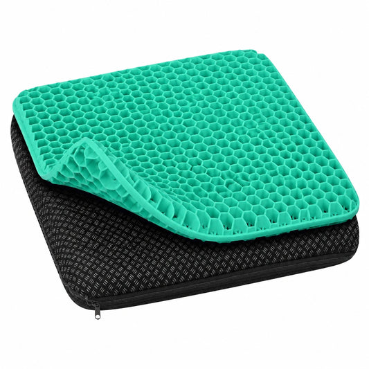 Ergonomisches Gel-Sitzkissen für Büro- und Autositz, weich und bequem, inklusive waschbarem, rutschfestem Bezug (Grün, 43x39x4 cm)