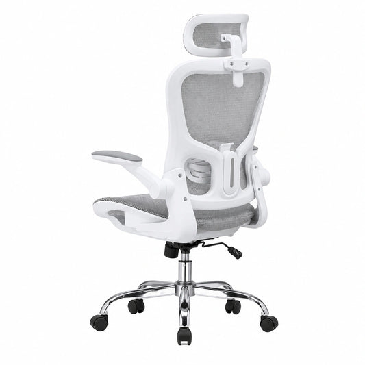 Ergonomischer Netz-Bürostuhl mit verstellbarer Kopfstütze, doppellagigem Netz, atmungsaktiv, für Homeoffice, belastbar bis 150 kg, Wei