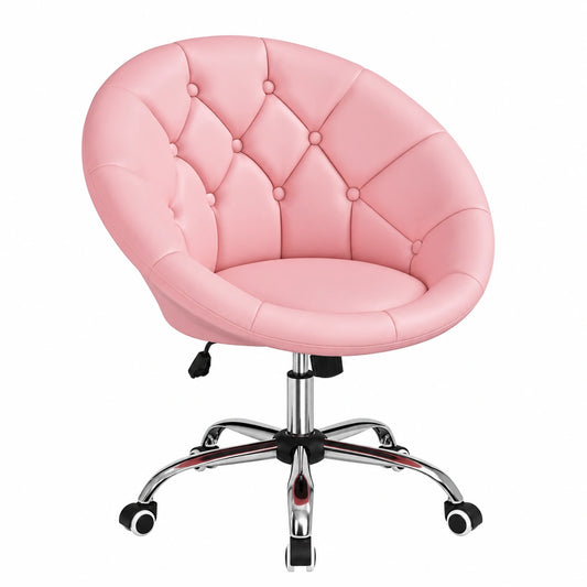 Yaheetech Bürostuhl Schminktischstuhl, Hhenverstellbarer Drehstuhl mit Kunstleder und Rollen, Rosa