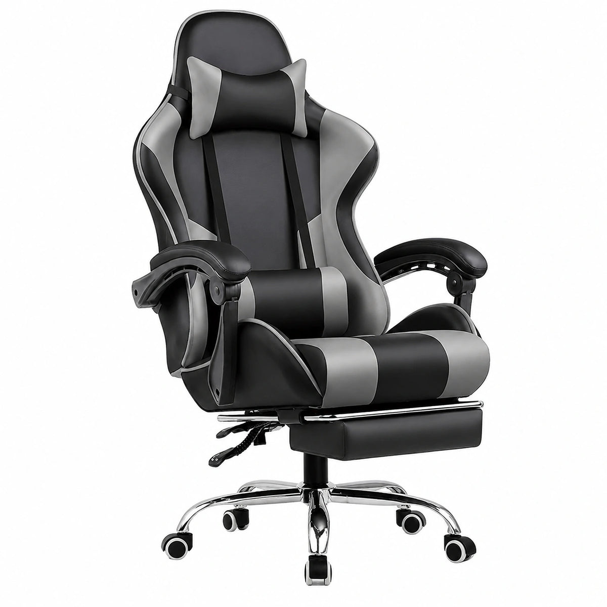 Ergonomischer Gaming-Stuhl mit Massagefunktion und Fustütze, bis 150 kg, Grau