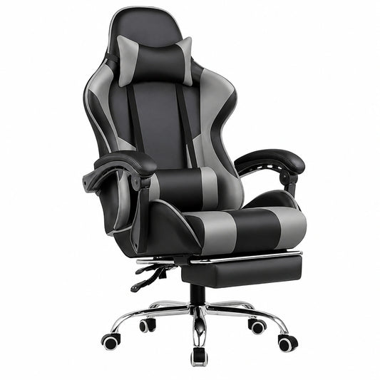 Ergonomischer Gaming-Stuhl mit Massagefunktion und Fustütze, bis 150 kg, Grau