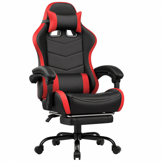 Ergonomischer Gaming-Stuhl mit Fustütze und Verstellbarer Kopfstütze, Rot