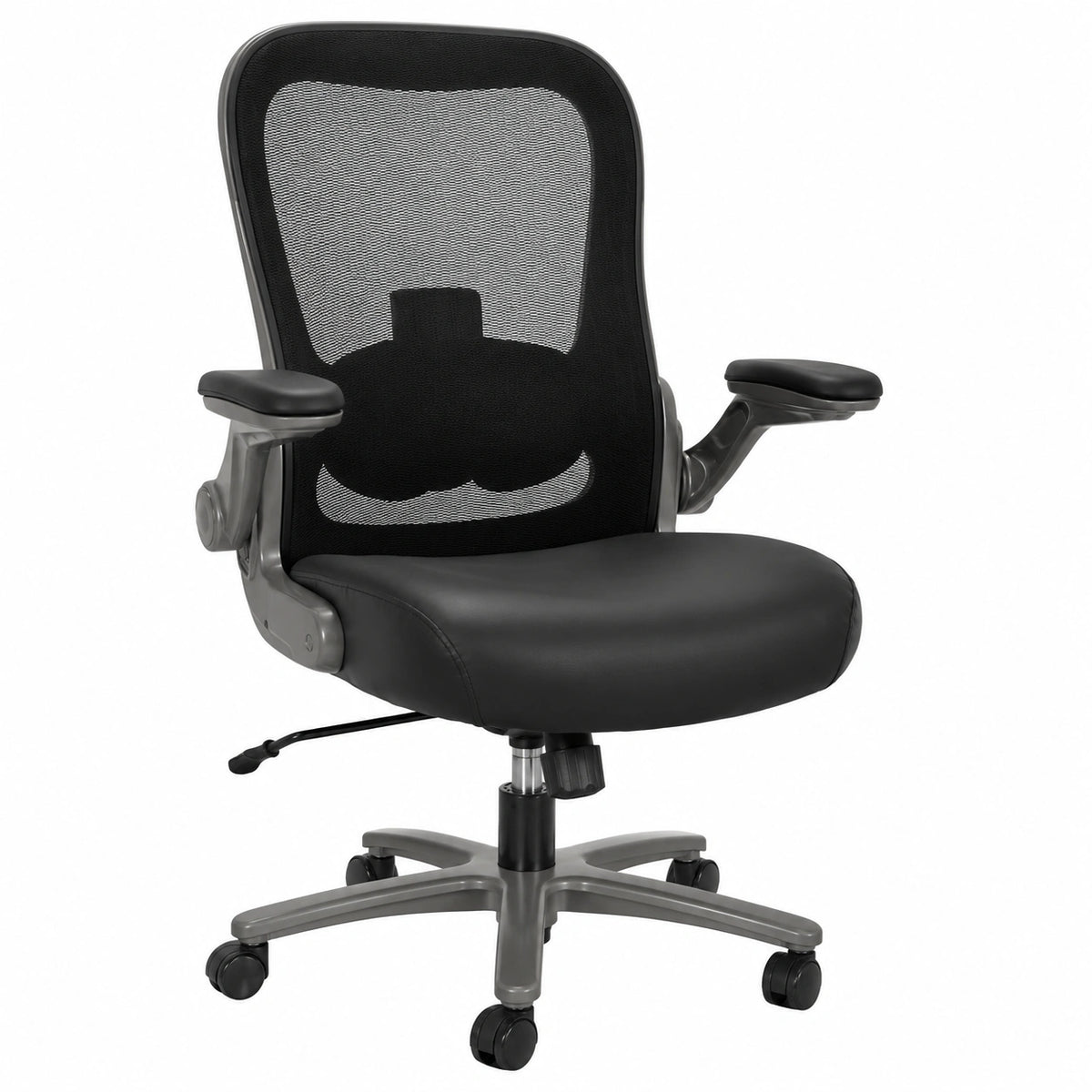 Ergonomischer Schwerlast-Drehstuhl aus Leder, bis 220 kg, Schwarz