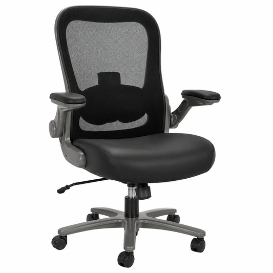 Ergonomischer Schwerlast-Drehstuhl aus Leder, bis 220 kg, Schwarz