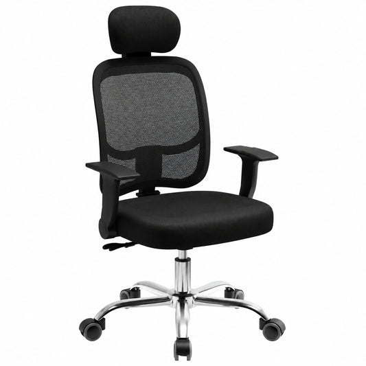 Ergonomischer Bürostuhl mit verstellbarer Rückenlehne und Kopfstütze, 135¡ã Wippfunktion, bis 130 kg belastbar, atmungsaktiv