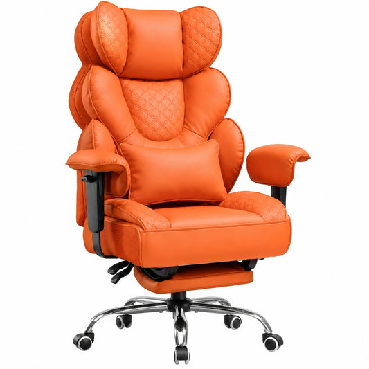 Ergonomischer Gaming-Stuhl von COMHOMA, Belastbarkeit bis 180 kg, mit Lenden- und Fustütze, kombiniert Kunstleder und Mesh, 150¡ã neigbare Rückenlehne, Chefsessel in Orange