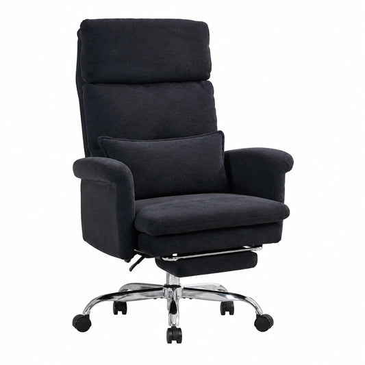 Ergonomischer Bürostuhl mit Fustütze, klappbaren Armlehnen und Kopfstütze, geeignet bis 226 kg, dicker Sitzpolsterung, für Home Office und Schreibtisch, schwarz