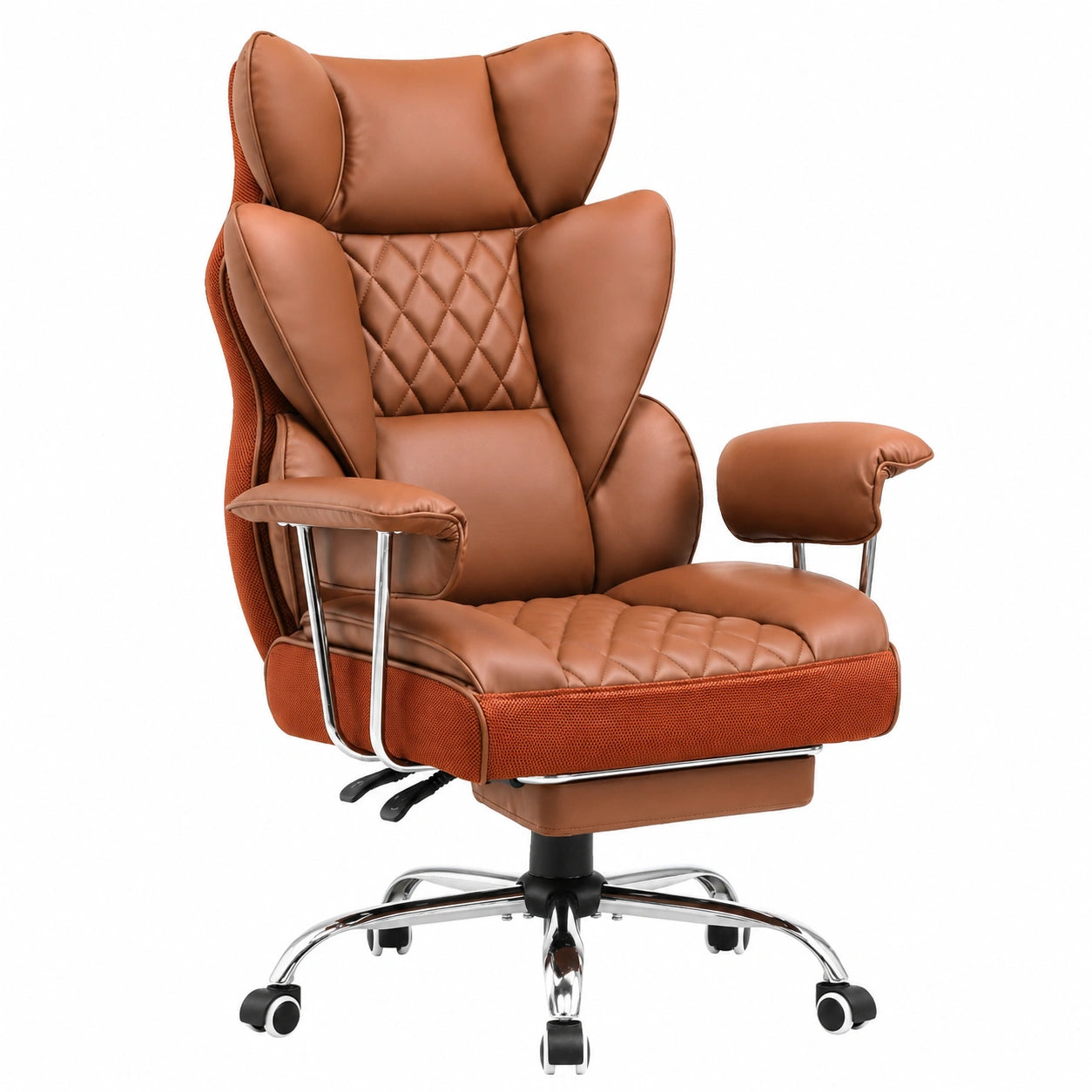 Ergonomischer Gaming-Bürostuhl mit Lendenwirbelunterstützung, verstellbaren Armlehnen und Fustütze, belastbar bis 180KG, Braun