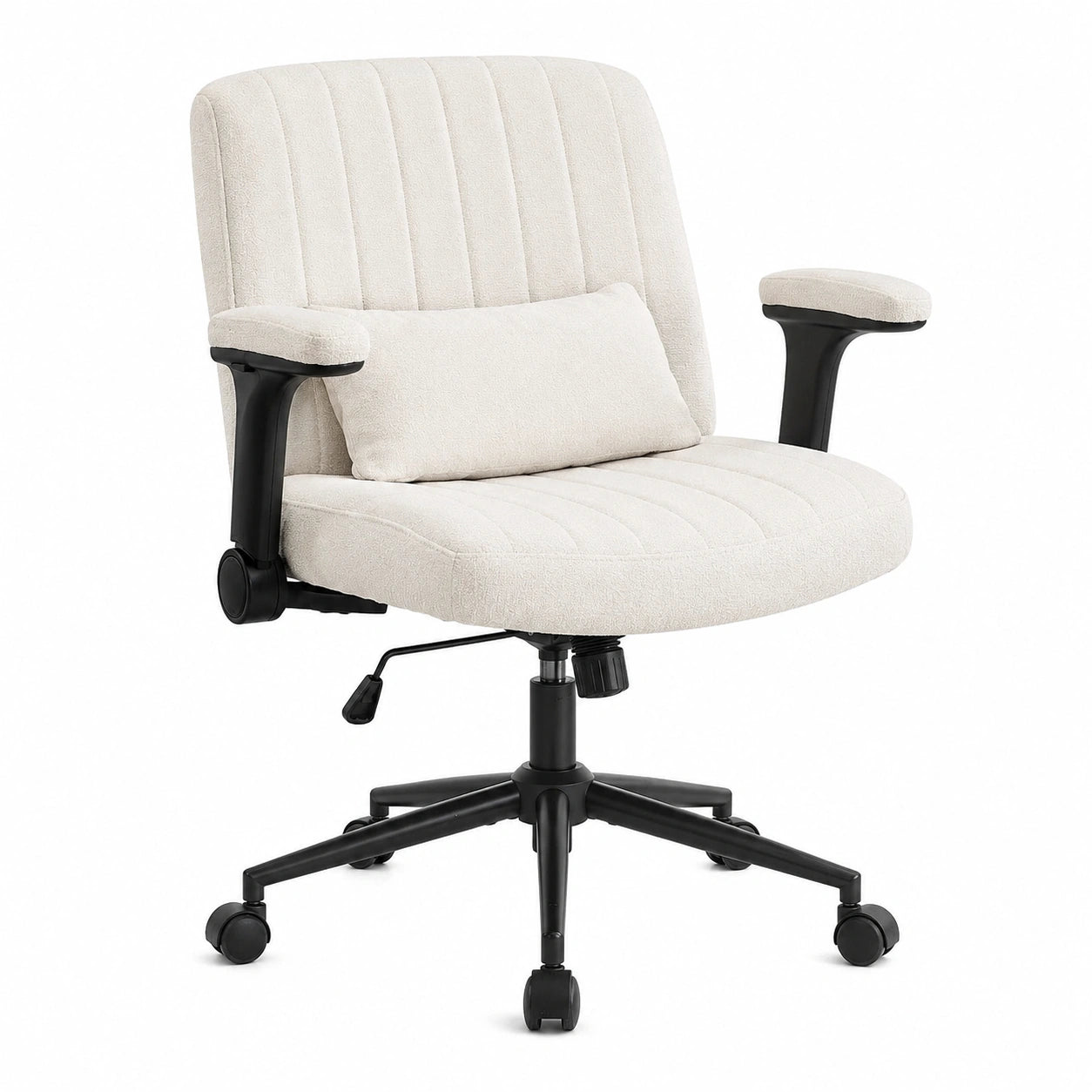 Ergonomischer Bürostuhl mit Klapparmlehnen, breiter Sitz und Wippfunktion, hhenverstellbar, drehbar, für Home Office, Beige