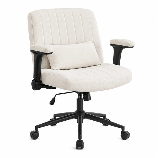 Ergonomischer Bürostuhl mit Klapparmlehnen, breiter Sitz und Wippfunktion, hhenverstellbar, drehbar, für Home Office, Beige