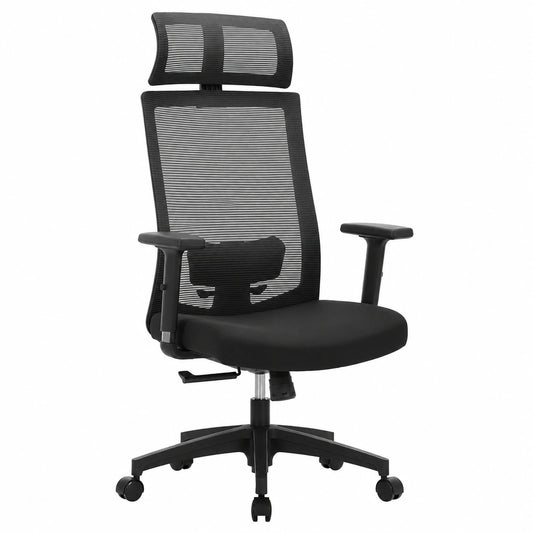 Ergonomischer Bürostuhl mit Netzstoff, einstellbaren Lendenstützen und Kopfstütze, arretierbare Neigung bis 120¡ã, schwarz