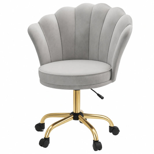 Ergonomischer Drehstuhl aus Samt mit Blütenblatt-Design, hhenverstellbar und belastbar bis 120 kg, ideal für Büro und Schlafzimmer in Grau
