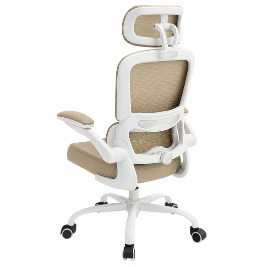 Ergonomischer Bürostuhl TRALT mit Verstellbarer Lordosen- und Kopfstütze, Khaki, Belastbar bis 150kg